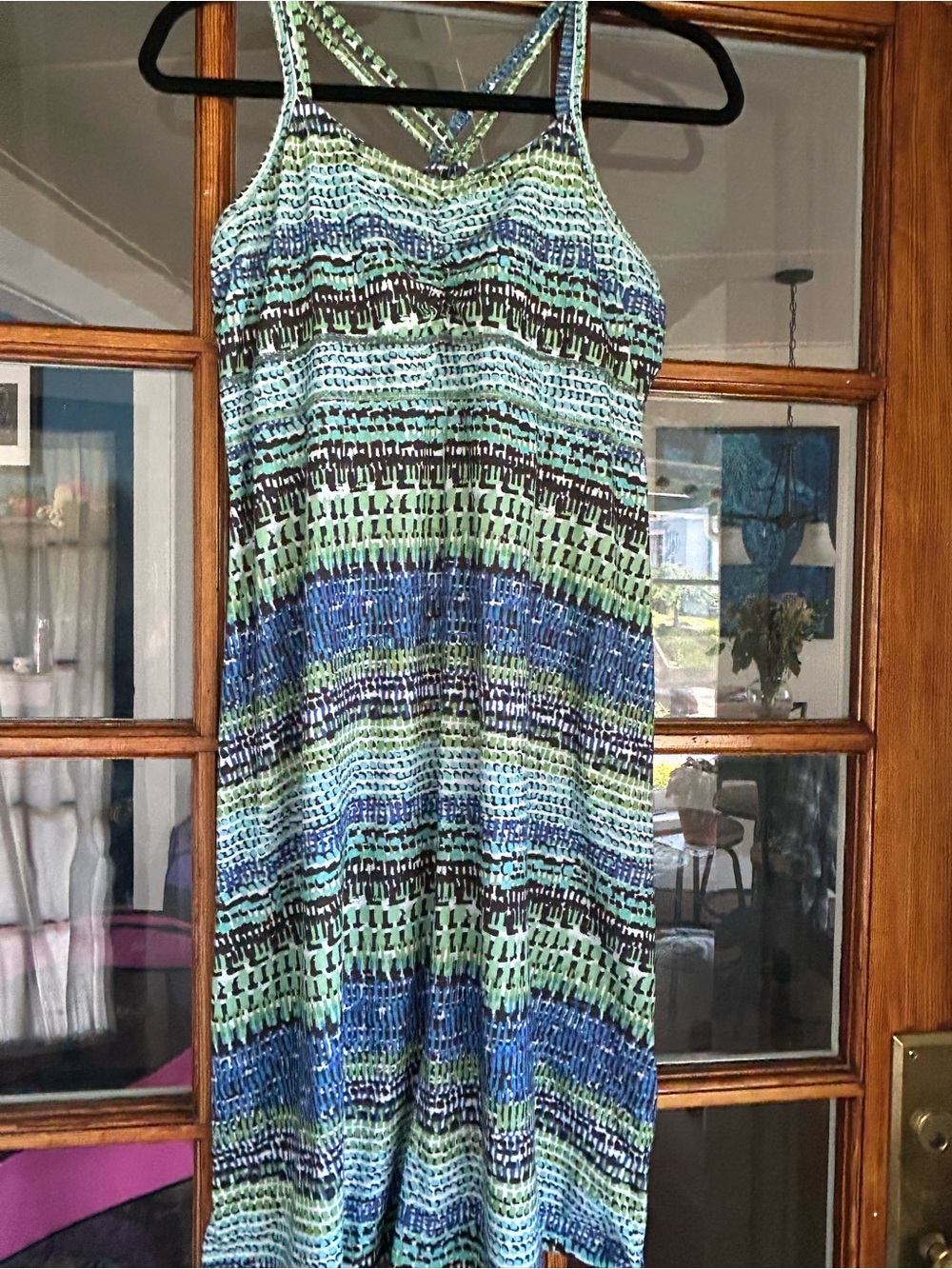 Marmot Blue, Green and Black Striped Midi Dress